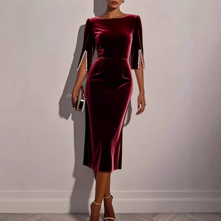 Women Pearl Sleeve Midi Dress Artisio