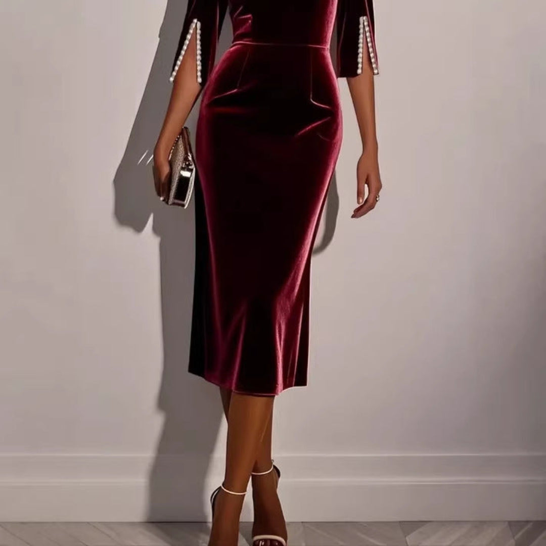 Women Pearl Sleeve Midi Dress Artisio