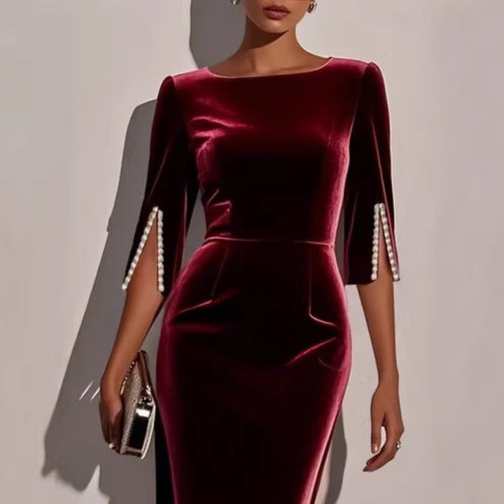 Women Pearl Sleeve Midi Dress Artisio