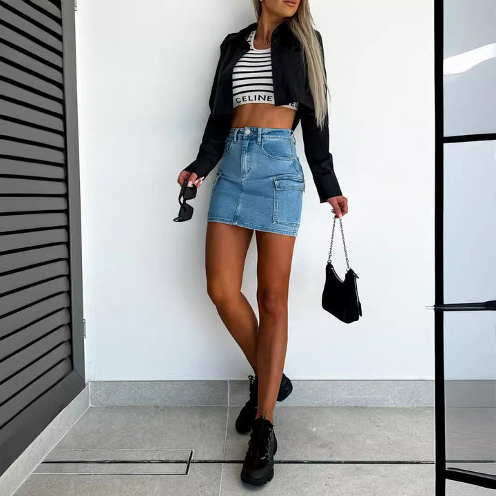 Women Pocket Detail Denim Mini Skirt Artisio