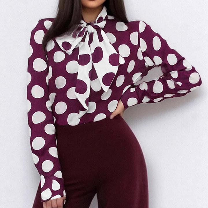 Women Polka Dot Bow Blouse Artisio