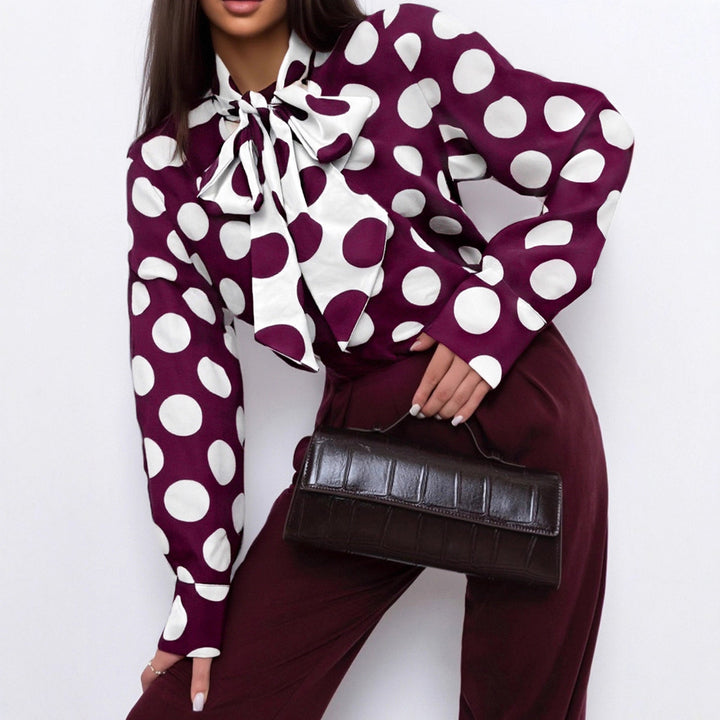 Women Polka Dot Bow Blouse Artisio