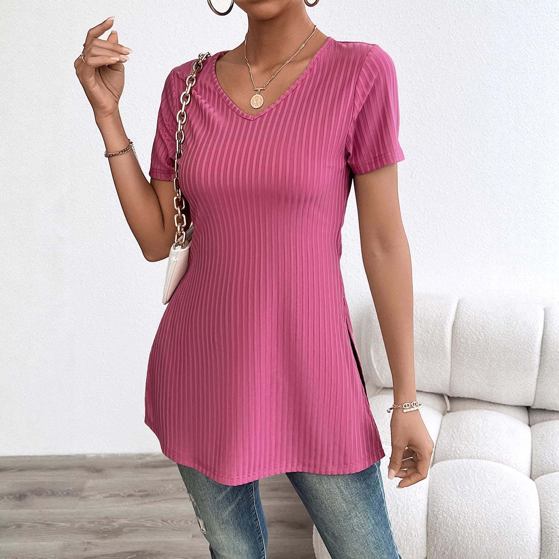 Women Ribbed Slim Fit Tunic Top Artisio