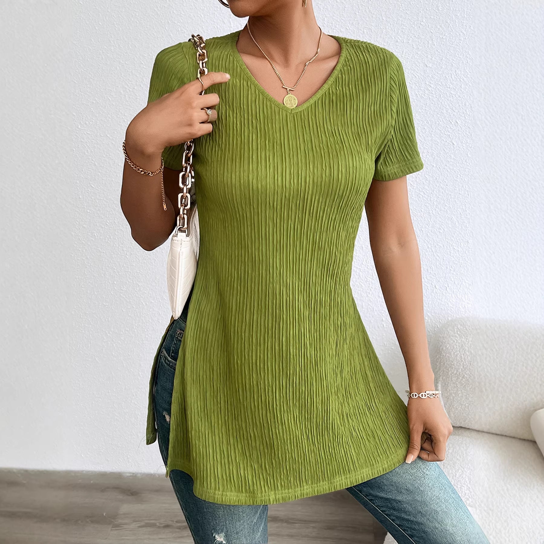 Women Ribbed Slim Fit Tunic Top Artisio
