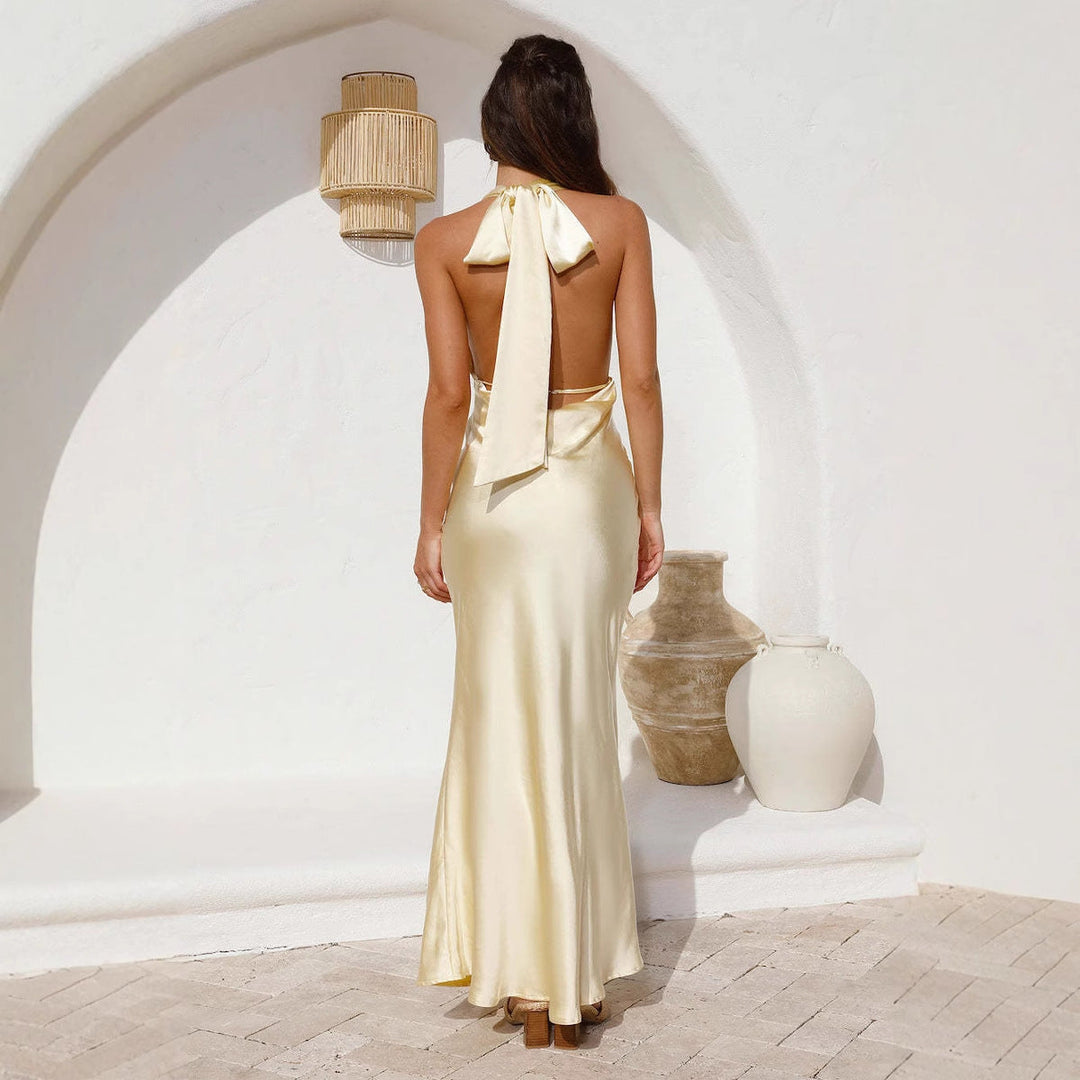 Women Satin Backless Maxi Dress Artisio