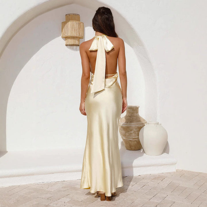 Women Satin Backless Maxi Dress Artisio
