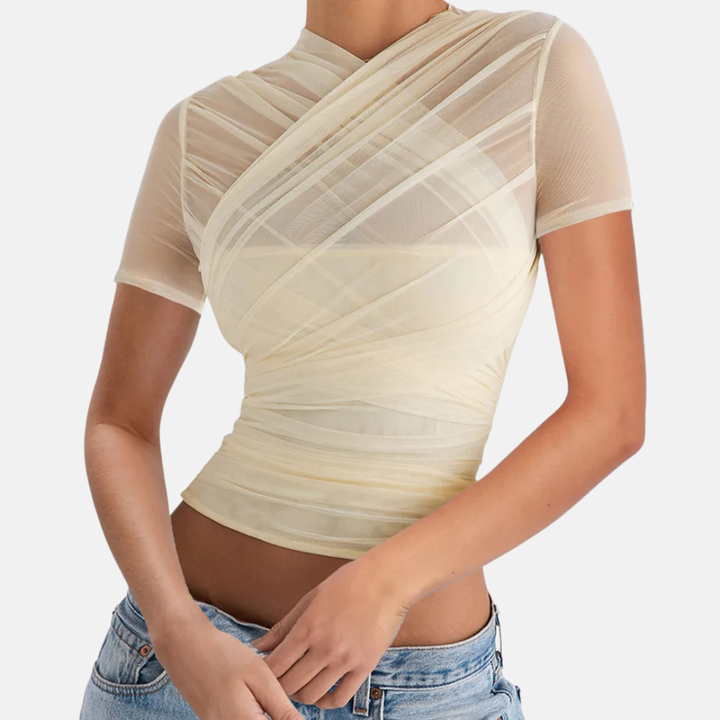 Women Sheer Criss-Cross Top Artisio