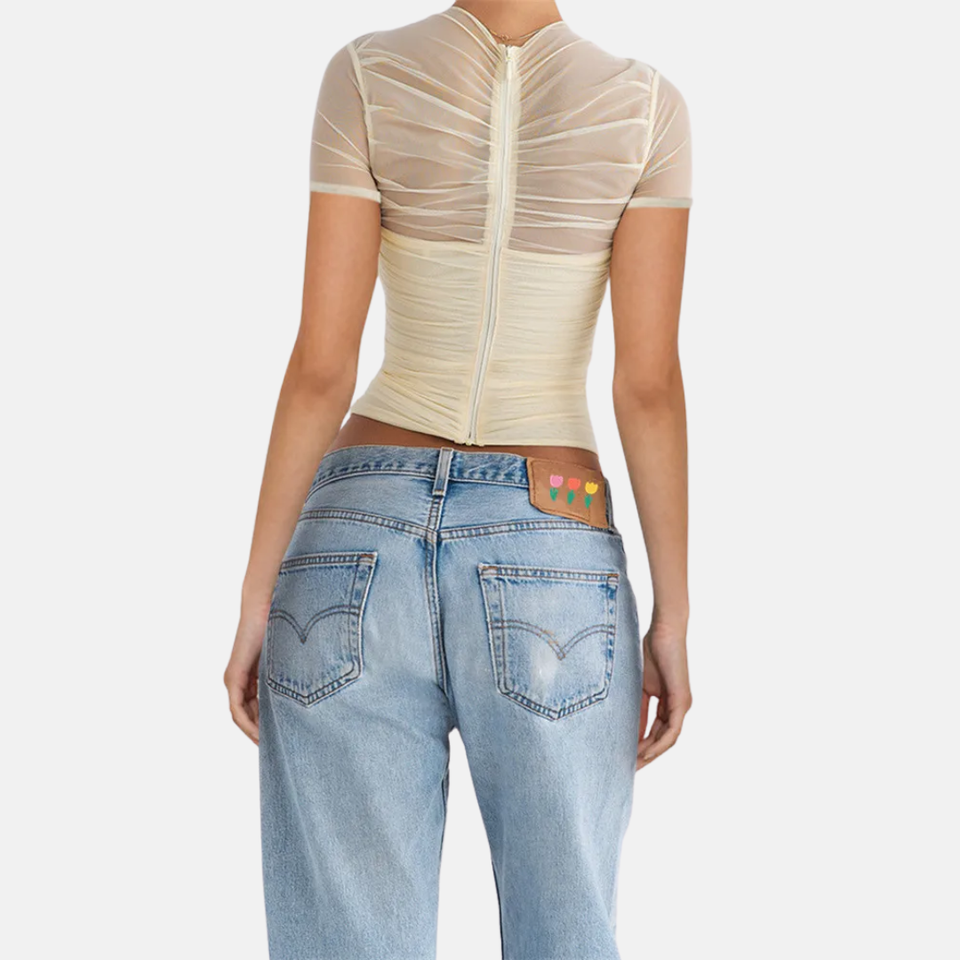Women Sheer Criss-Cross Top Artisio
