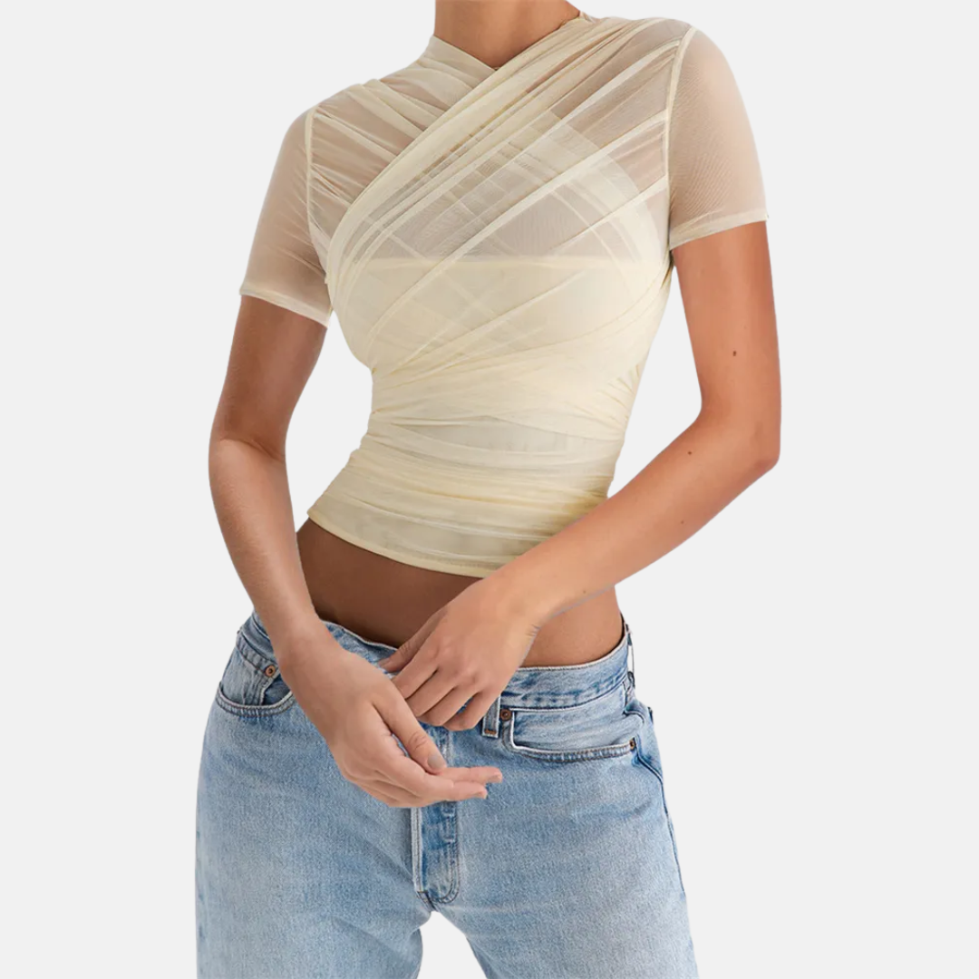 Women Sheer Criss-Cross Top Artisio