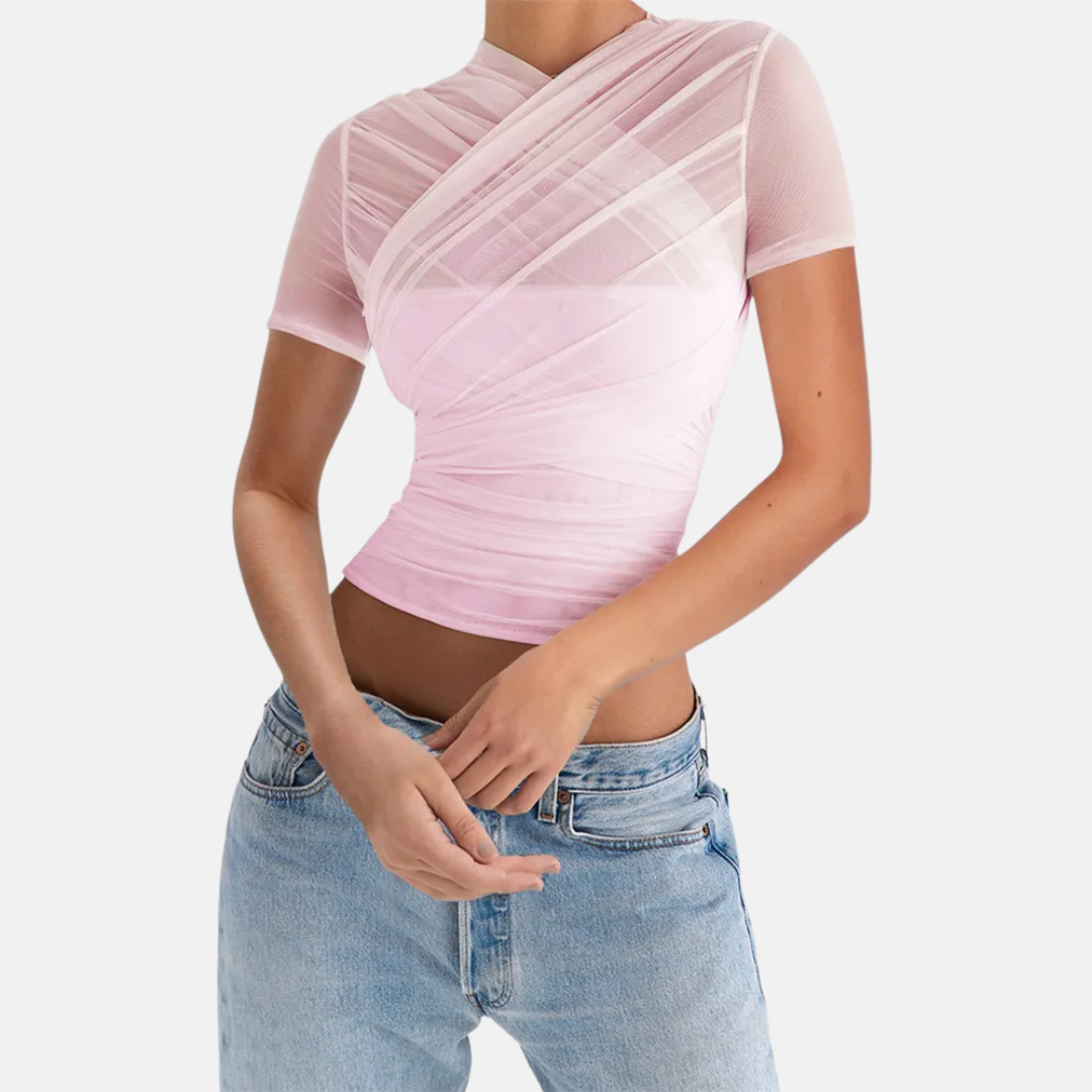 Women Sheer Criss-Cross Top Artisio
