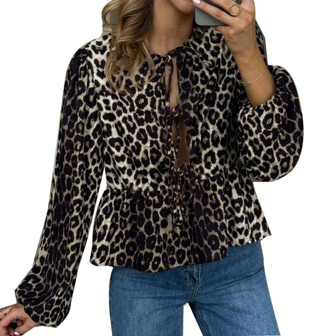 Women Tie Front Leopard Top Artisio