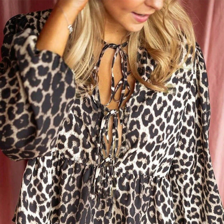 Women Tie Front Leopard Top Artisio