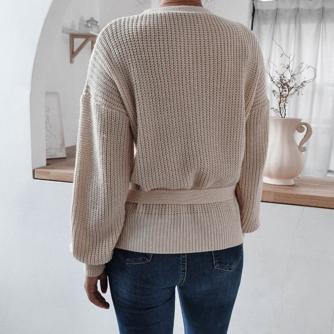 Women Tie Waist Knit Sweater Artisio