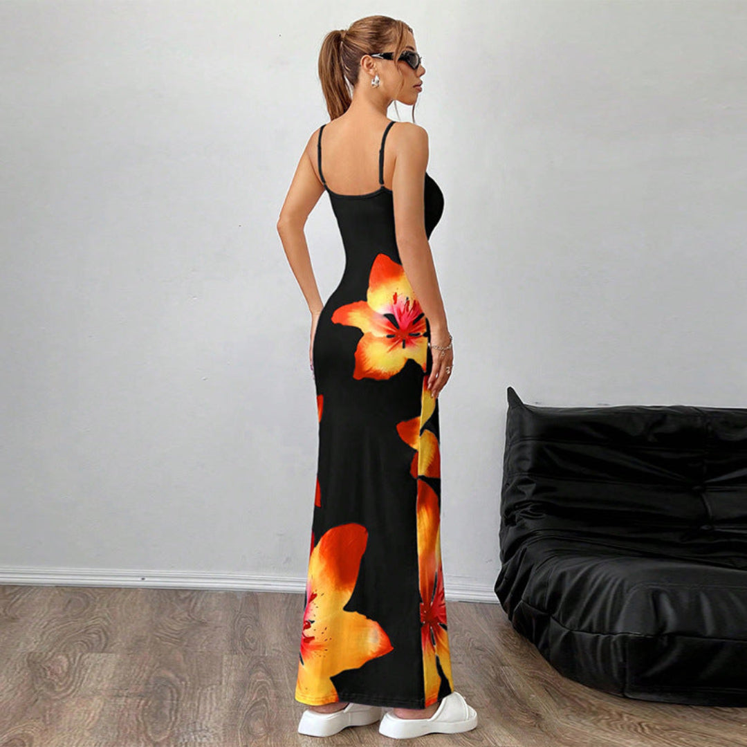 Women Tropical Flower Maxi Dress Artisio