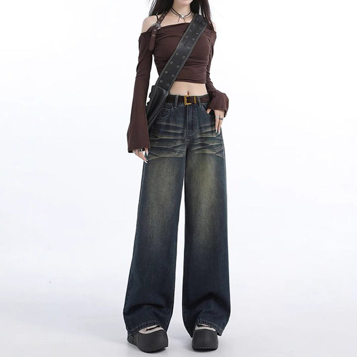 Artisio | Women Faded Dark Wide Jeans