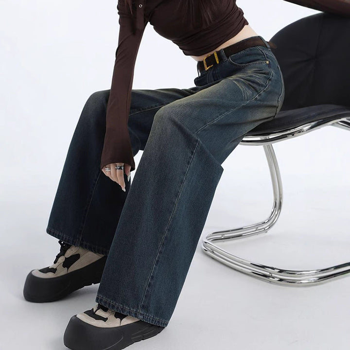 Artisio | Women Faded Dark Wide Jeans