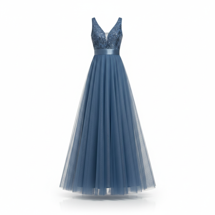 Women V Neck Tulle Maxi Dress Artisio
