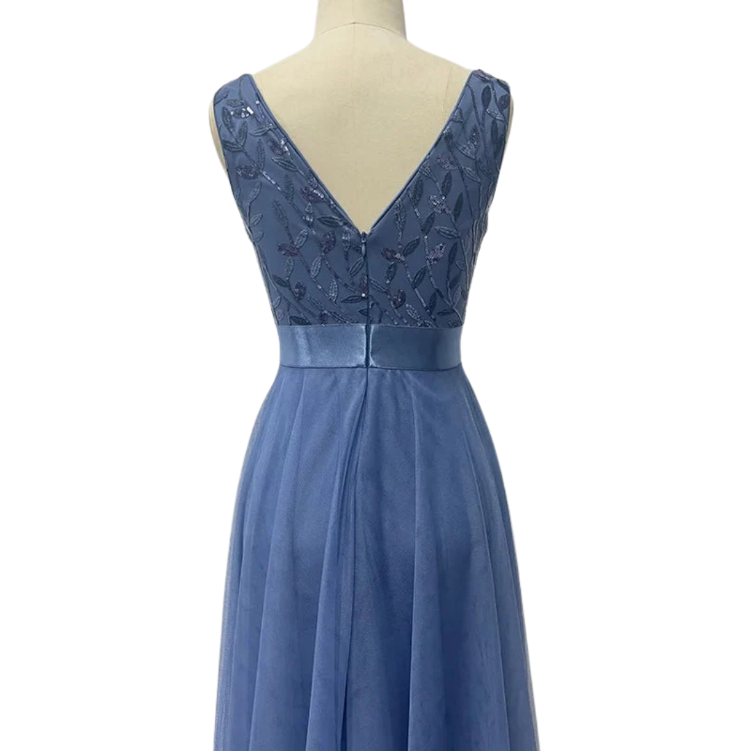 Women V Neck Tulle Maxi Dress Artisio