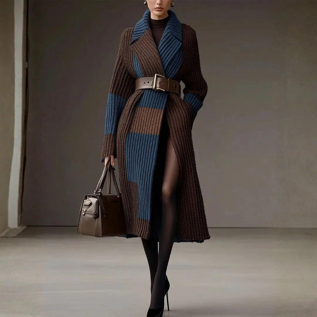 Women’s Color-Block Belted Lapel Cardigan Artisio