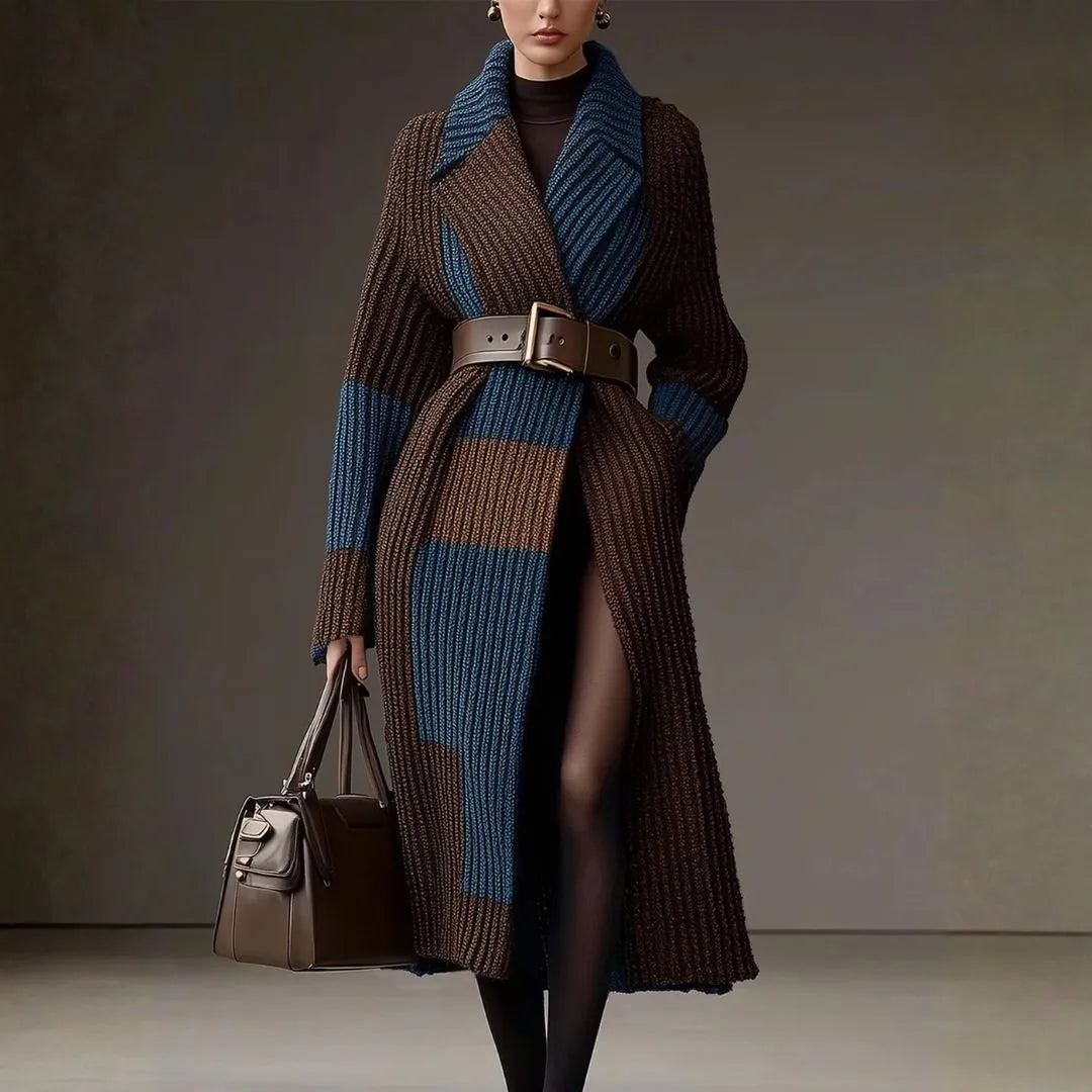 Women’s Color-Block Belted Lapel Cardigan Artisio