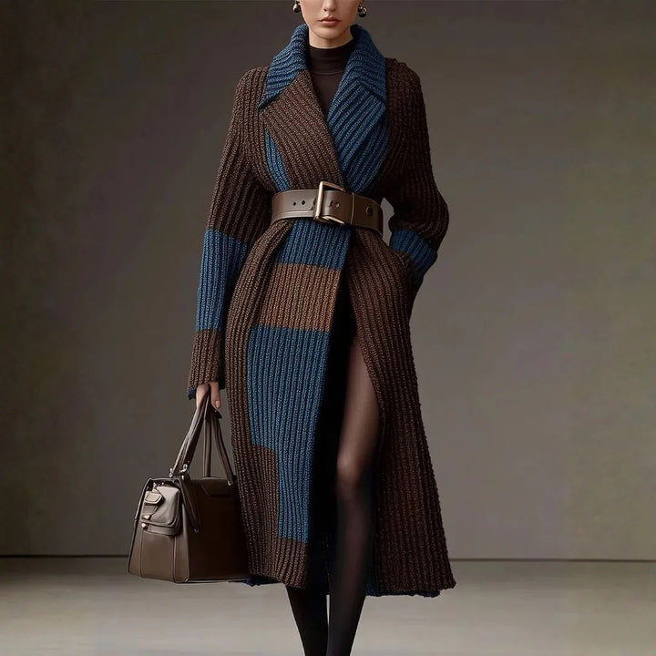 Women’s Color-Block Belted Lapel Cardigan Artisio