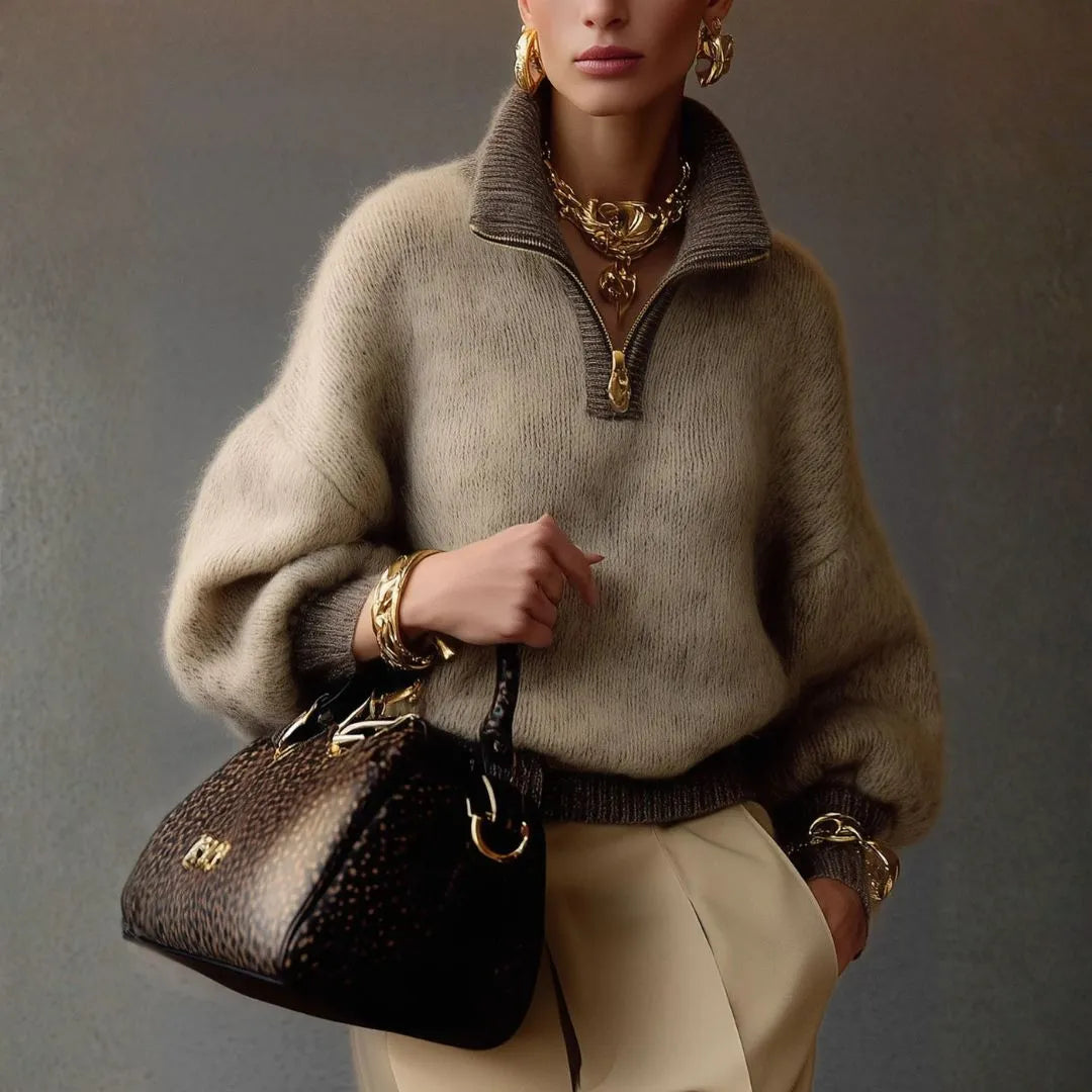 Women’s Colorblock Zip-Up Mock Raglan Sweater Artisio