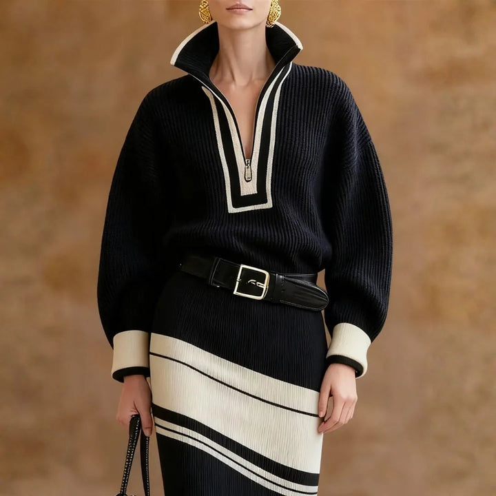 Women’s Contrast-Trim Zip Mock-Neck Sweater Artisio