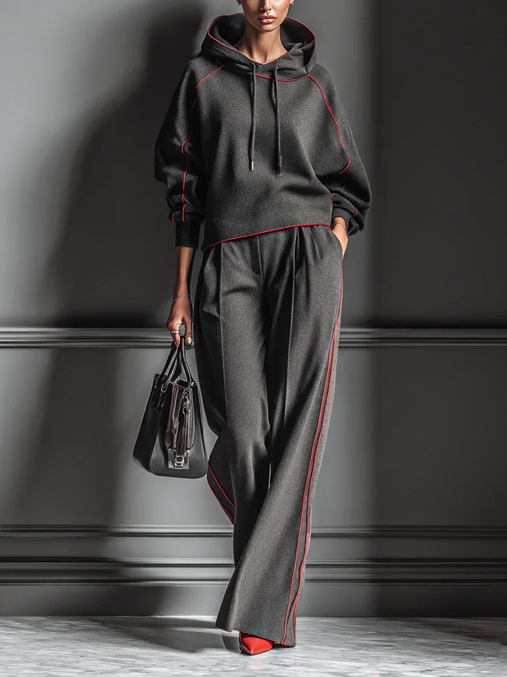 Women’s Contrast Piping Straight-Leg Set