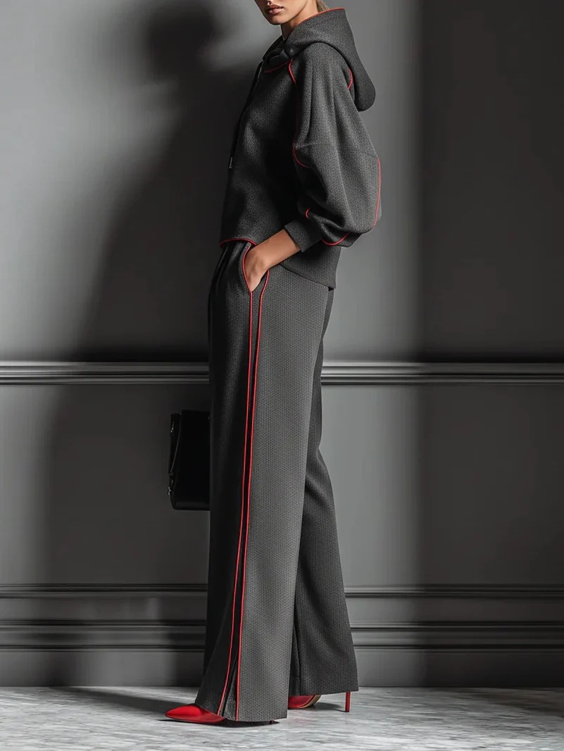 Women’s Contrast Piping Straight-Leg Set