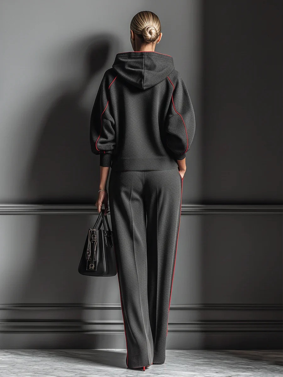 Women’s Contrast Piping Straight-Leg Set