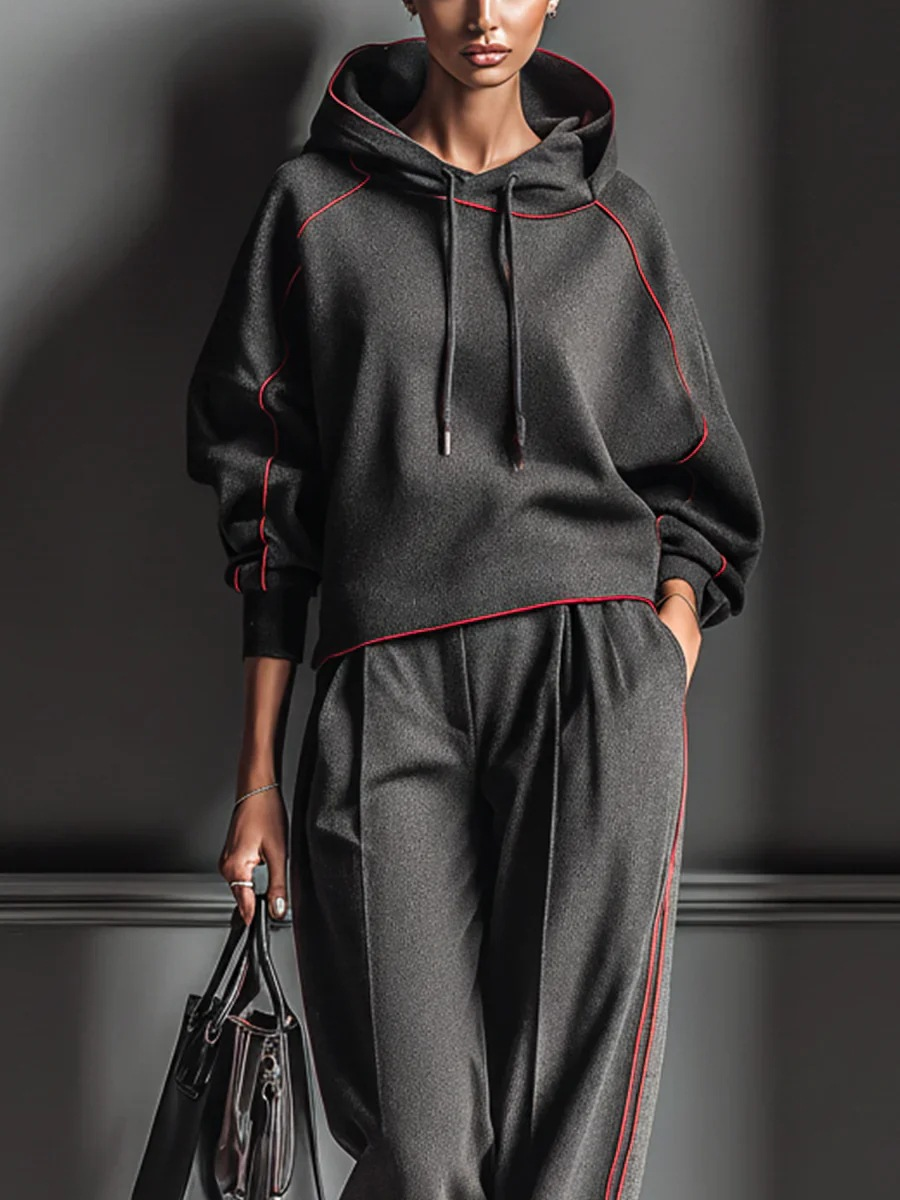 Women’s Contrast Piping Straight-Leg Set
