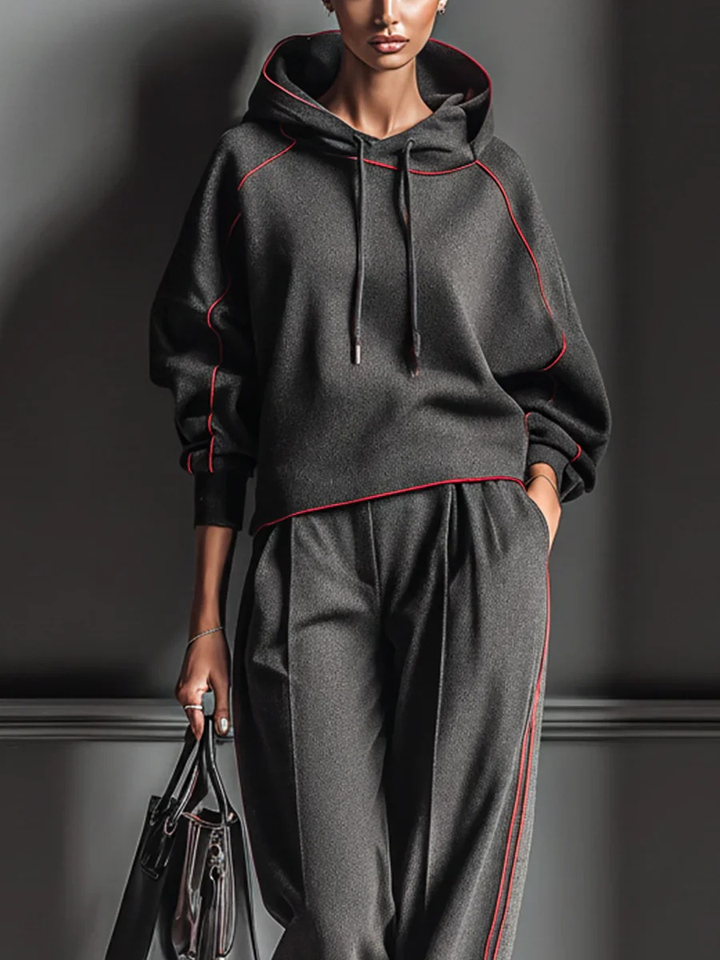 Women’s Contrast Piping Straight-Leg Set