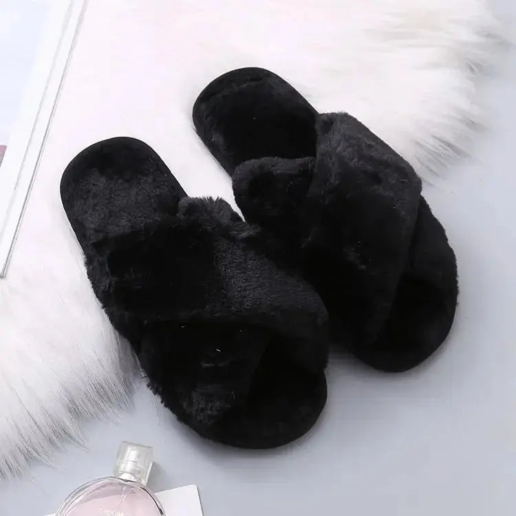 Women’s Fluffy Cross Band Slippers Artisio