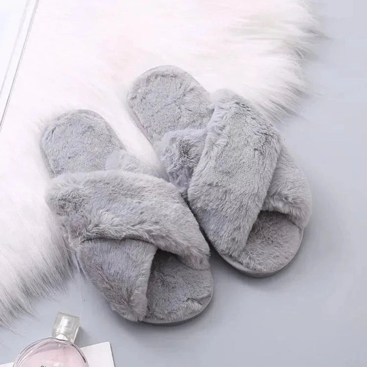 Women’s Fluffy Cross Band Slippers