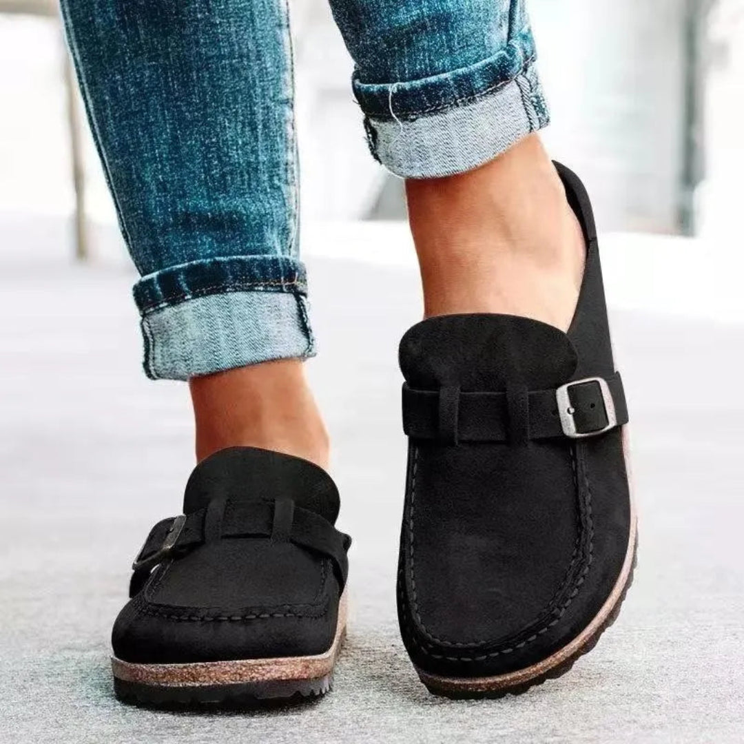 Elle Suede Buckle Mules Artisio