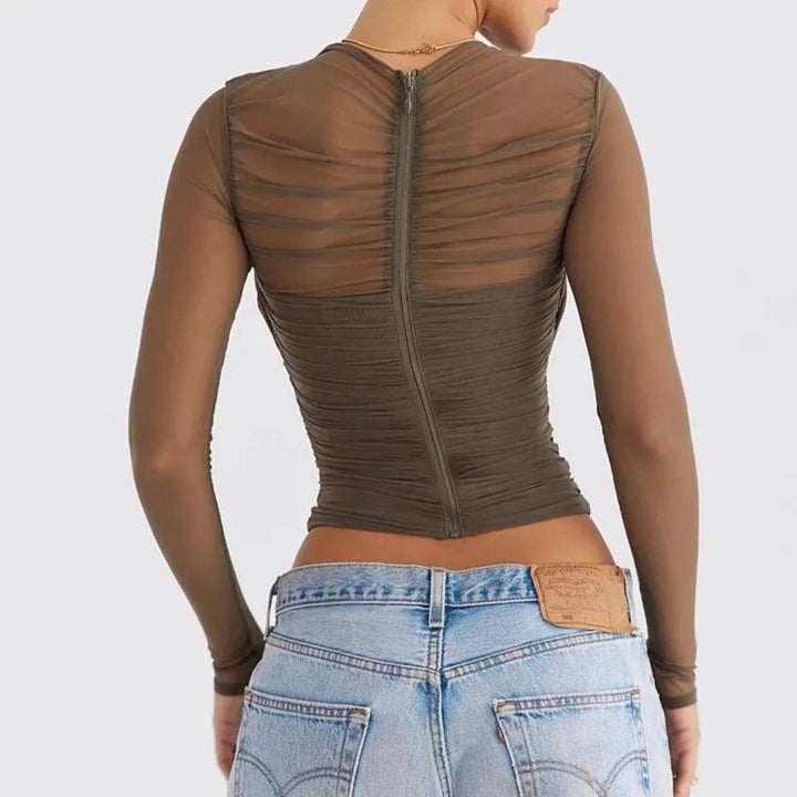 Women’s Sheer Criss-Cross Long Sleeve Top