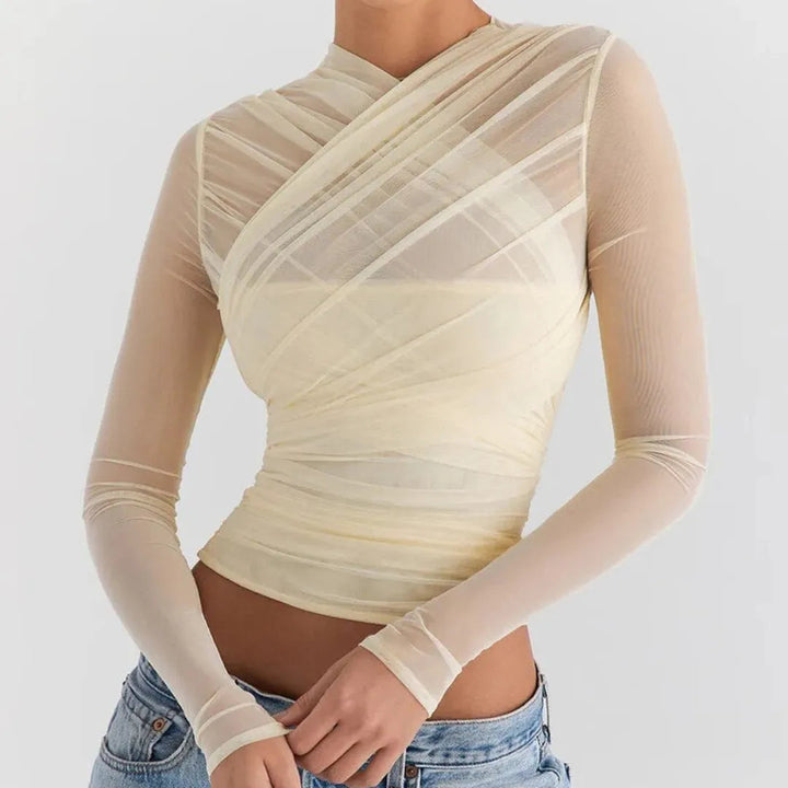 Women’s Sheer Criss-Cross Long Sleeve Top