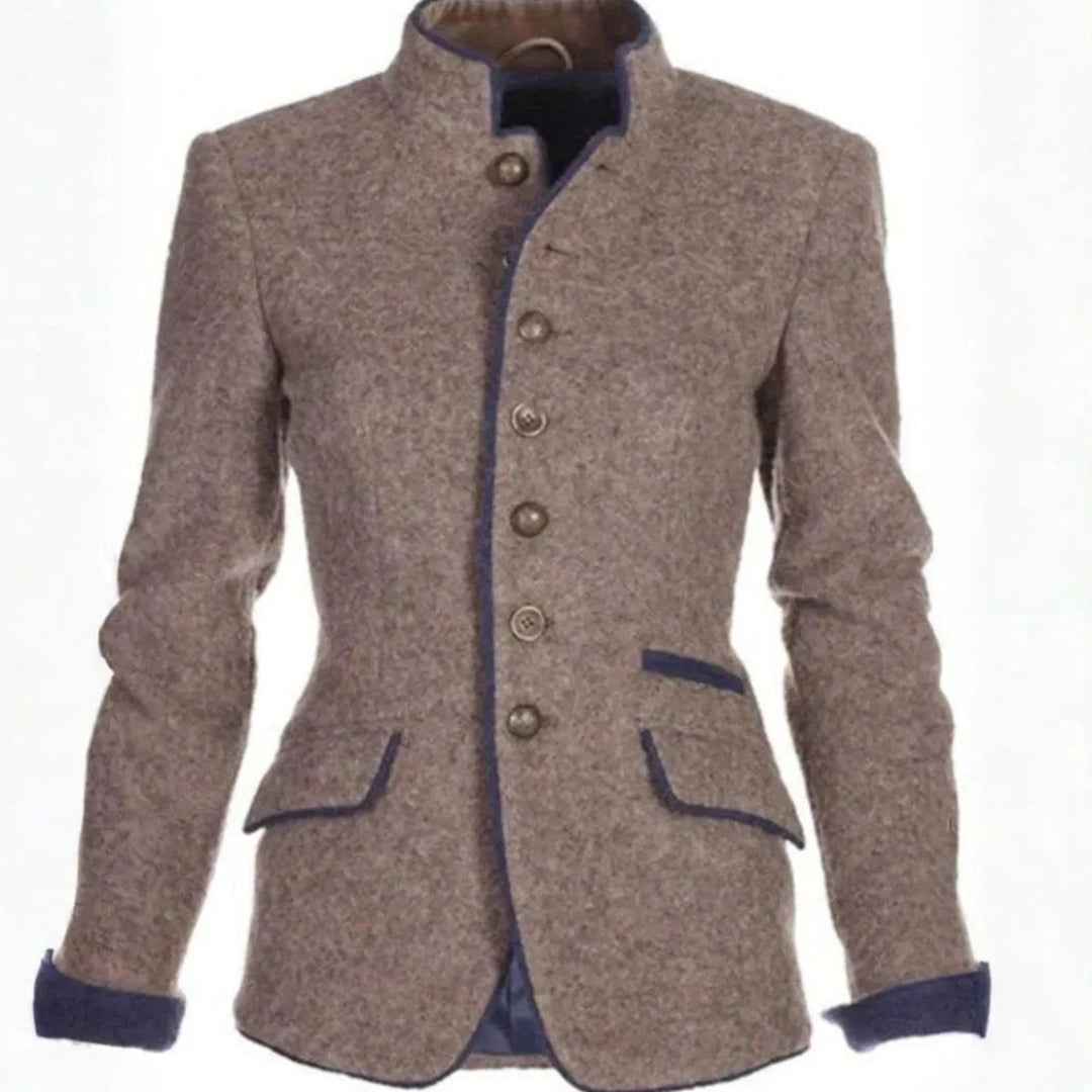 Women’s Stand-Collar Contrast Trim Blazer