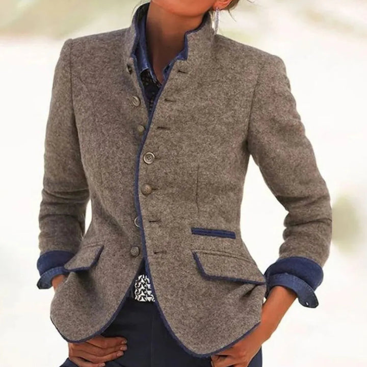 Women’s Stand-Collar Contrast Trim Blazer