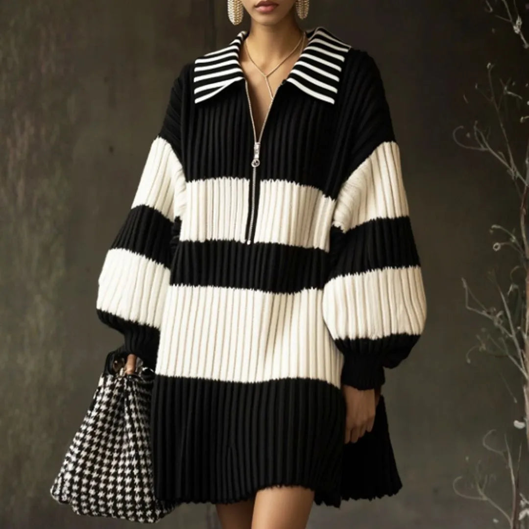 Women’s Striped Ribbed Mini Sweater Dress Artisio