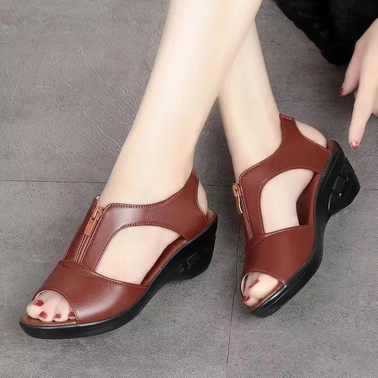 Dawn Cut-Out Zipper Front Wedge Sandals Artisio