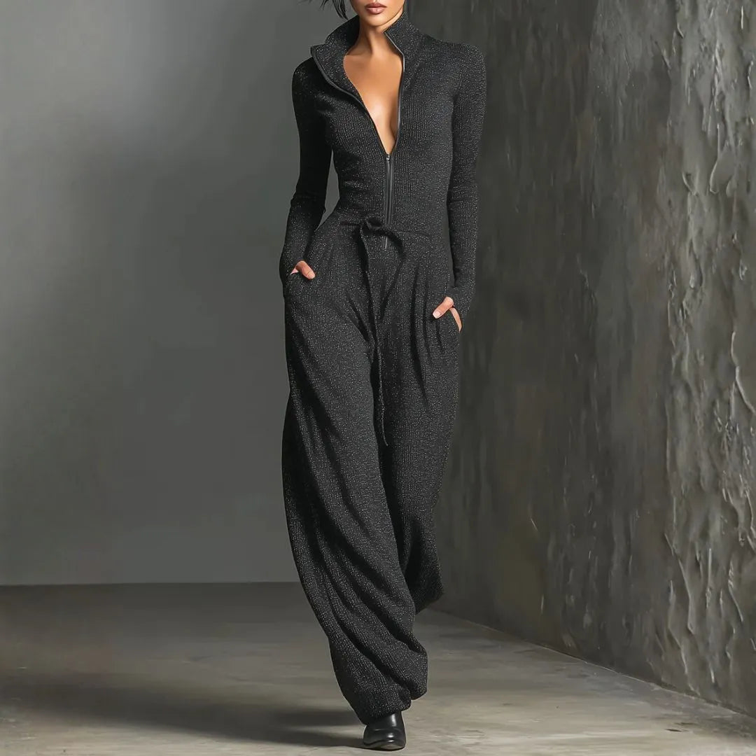 Women’s Zip-Front Mock-Neck Wide-Leg Jumpsuit Artisio