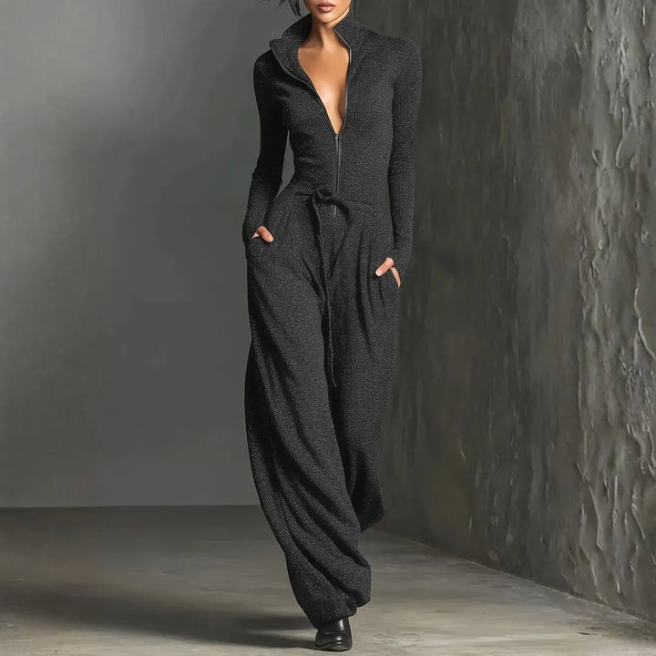 Women’s Zip-Front Mock-Neck Wide-Leg Jumpsuit Artisio