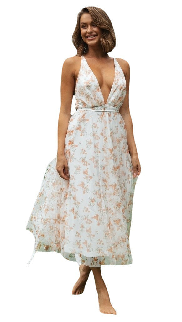 Women's maxi dress with deep V-neck and flowing chiffon WW 4