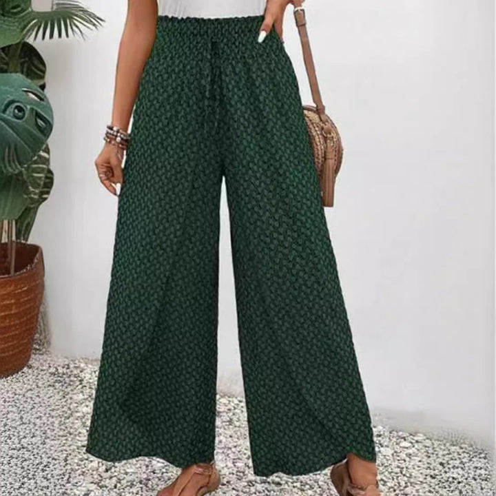 Women's wide-leg high-waisted trousers with elasticated waistband and graphic pattern WW 2