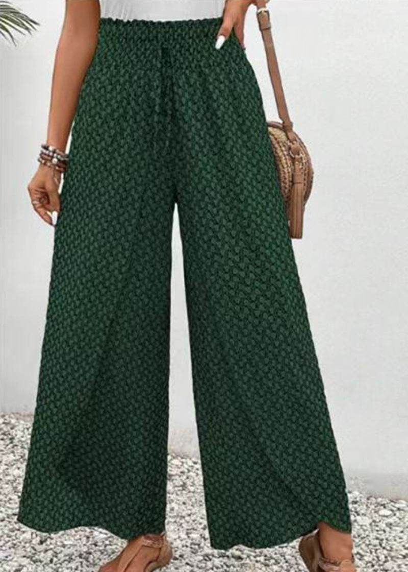 Women's wide-leg high-waisted trousers with elasticated waistband and graphic pattern WW 7