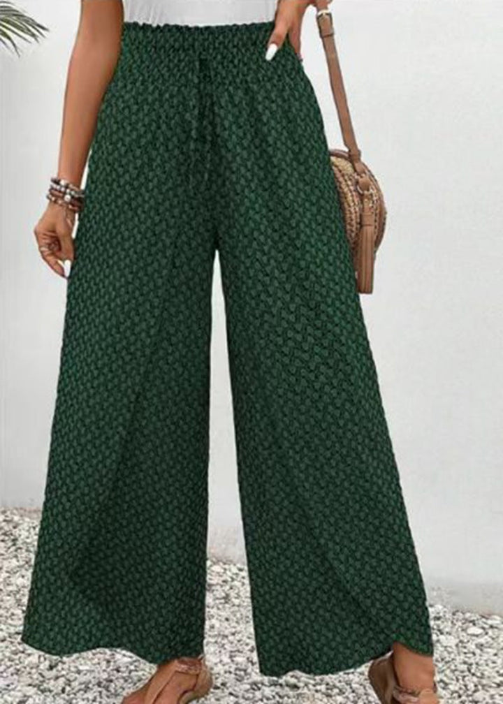 Women's wide-leg high-waisted trousers with elasticated waistband and graphic pattern WW 7
