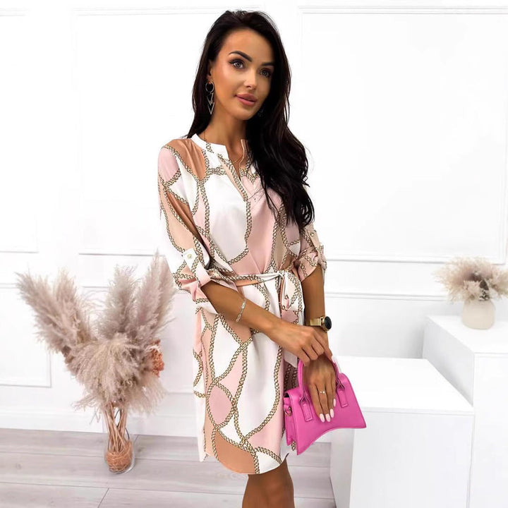 womens-floral-chain-print-wrap-dress-belted-artisio-side-view