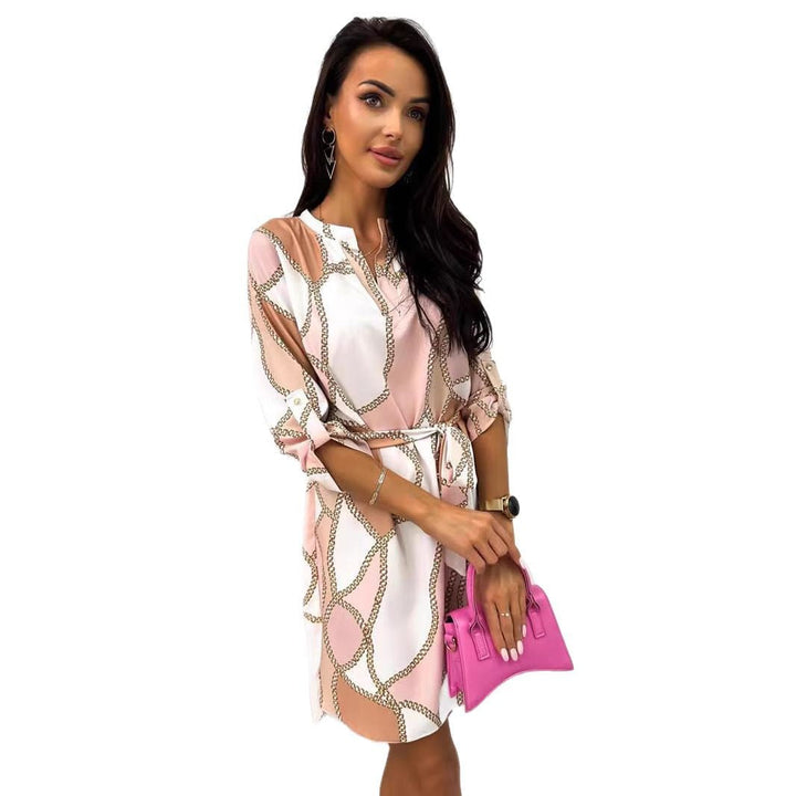 womens-floral-chain-print-wrap-dress-belted-artisio-styled
