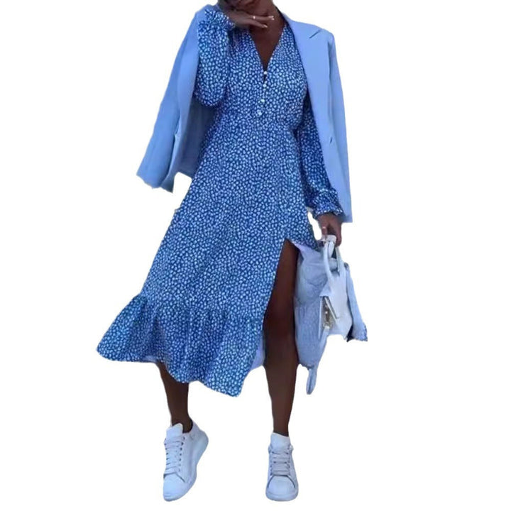 womens-floral-wrap-midi-dress-ruffle-sleeves-artisio-styled